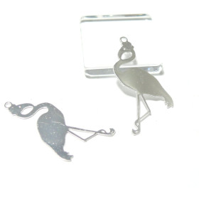 AE117657 Lot de 4 Estampes pendentif  Flamingo Flamant Rose Argent Vif 28mm