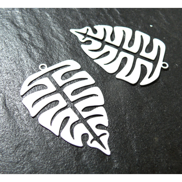 Estampes pendentif Grande Feuille Montserrat Blanc de 43mm