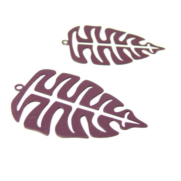 Estampes pendentif Grande Feuille Montserrat Aubergine de 43mm