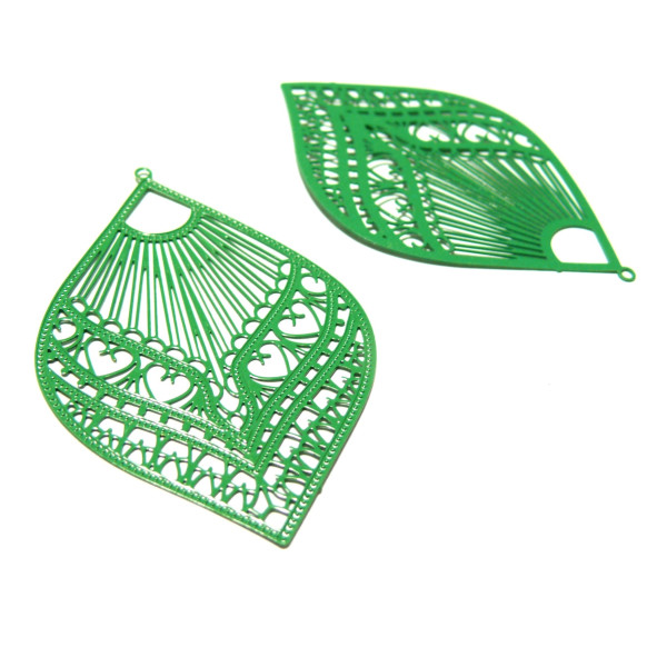 Estampes pendentif filigrane Grand eventail Vert 39 par 59mm