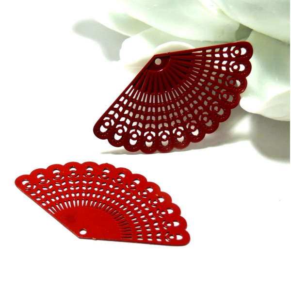 Estampes pendentif filigrane Eventail Flamenco Rouge 22 par 39mm