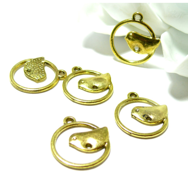 Pendentifs, breloques Oiseau sur Perchoir couleur Doré Antique