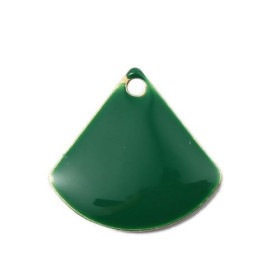 Sequins médaillons émaillés Éventail 13 par 12mm Vert foncé sur une base en métal doré