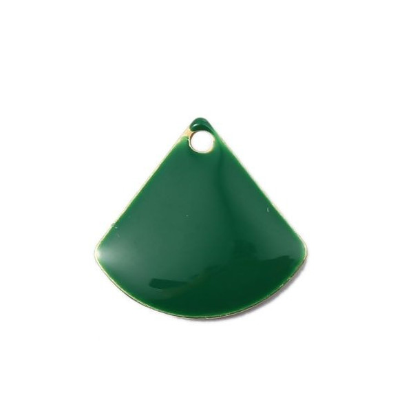 Sequins médaillons émaillés Éventail 13 par 12mm Vert foncé sur une base en métal doré