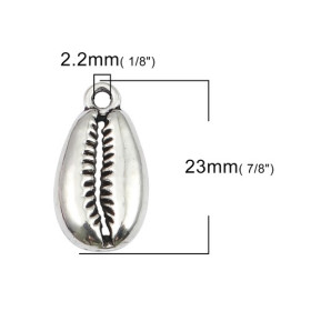 PS110143422 PAX 20 pendentifs Coquillage  Grain de café Cauri 23mm métal couleur Argent Platine