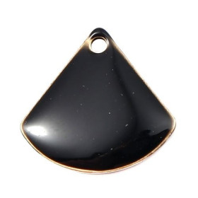 Sequins médaillons émaillés Eventail 13 par 12mm Noir sur une base en métal doré