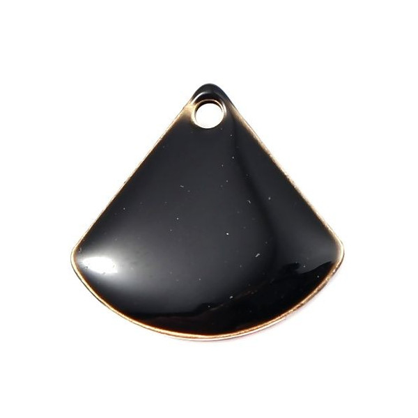 Sequins médaillons émaillés Eventail 13 par 12mm Noir sur une base en métal doré