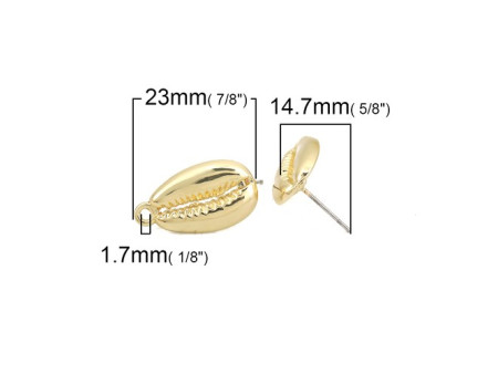 Boucles d'oreille Puce Coquillage Cauri 23mm couleur Doré avec embouts poussoirs