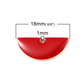 Sequins Médaillons Résine Émaillée Biface Demi-Cercle Rouge 18x8mm