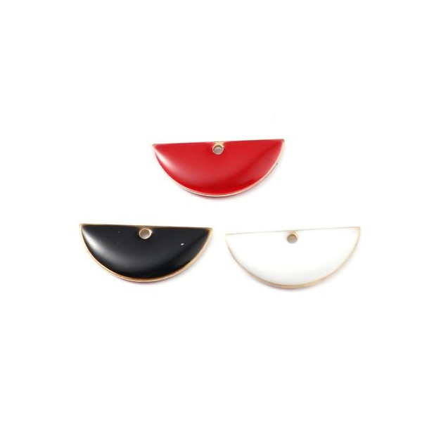 Sequins Médaillons Résine Émaillée Biface Demi-Cercle Rouge 18x8mm