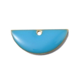 Sequins médaillons résine style émaillés Biface Demi Cercle Bleu 18 par 8mm sur une base en métal dore