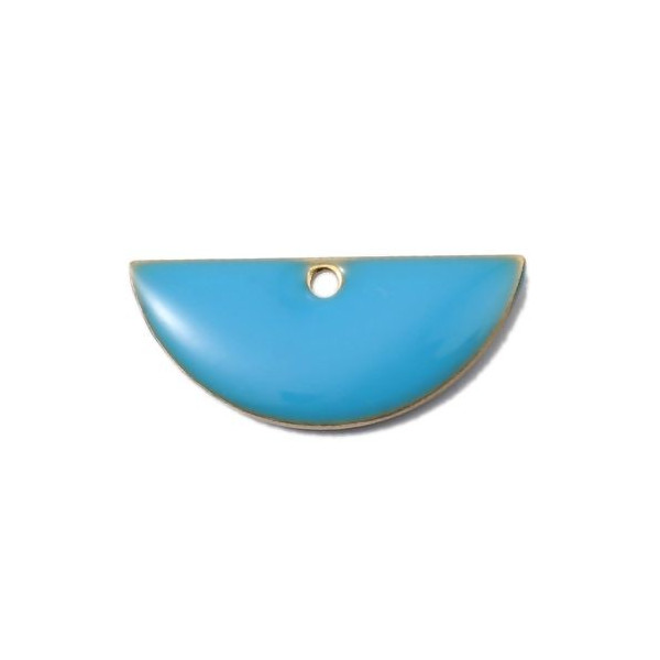 Sequins médaillons résine style émaillés Biface Demi Cercle Bleu 18 par 8mm sur une base en métal dore
