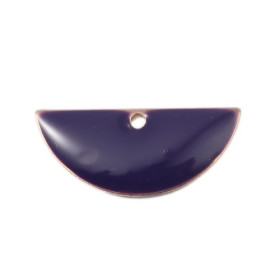 Sequins médaillons résine style émaillés Biface Demi Cercle Violet Foncé 18 par 8mm sur une base en métal dore