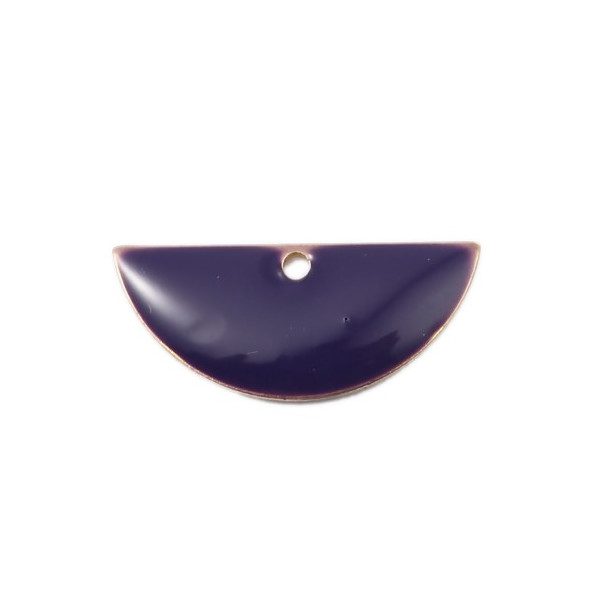 Sequins médaillons résine style émaillés Biface Demi Cercle Violet Foncé 18 par 8mm sur une base en métal dore