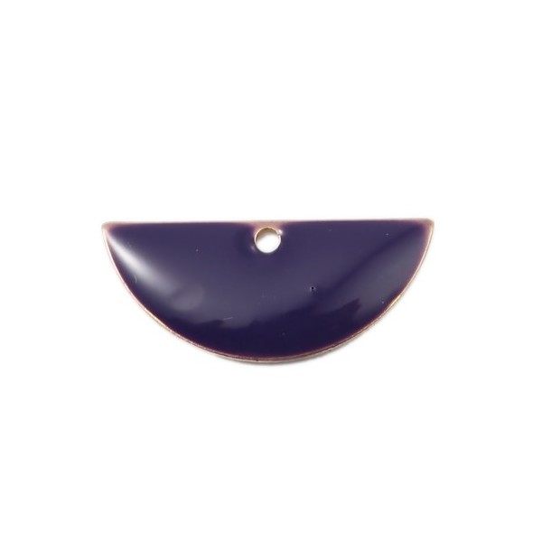 sequins médaillons résine style émaillés Biface Demi Cercle Violet Foncé 18 par 8mm sur une base en métal dore