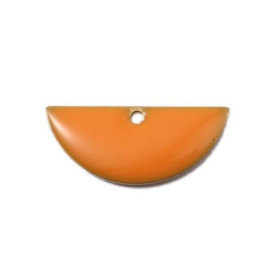 Sequins Médaillons Résine Émaillée Biface Demi Cercle Orange 18x8mm