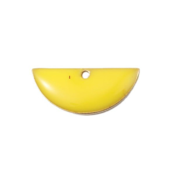 Sequins Médaillons Résine Émaillée Biface Demi Cercle Jaune 18x8mm