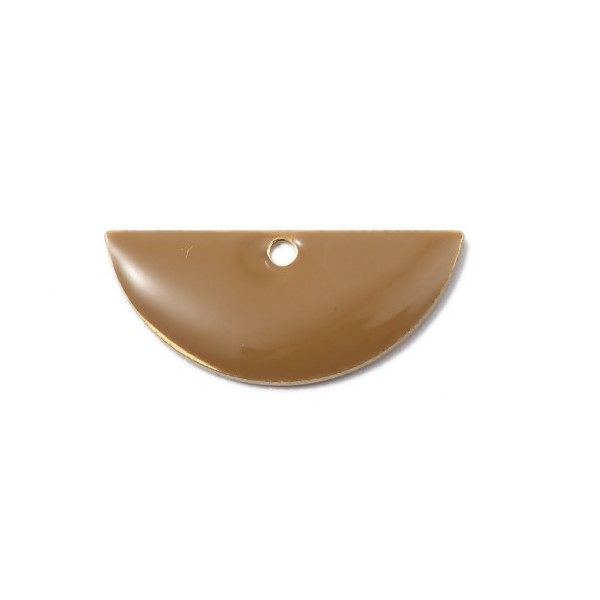 Sequins Médaillons Résine Émaillée Biface Demi-Cercle Beige 18x8mm