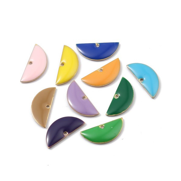 PS110140793 PAX 4 sequins médaillons résine style émaillés Biface Demi Cercle Vert 18 par 8mm 