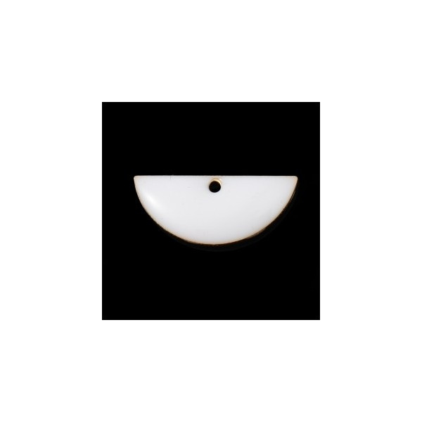 Sequins médaillons résine style émaillés Biface Demi Cercle Blanc 18 par 8mm sur une base en métal dore