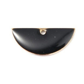 sequins médaillons résine style émaillés Biface Demi Cercle Noir 18 par 8mm sur une base en métal dore