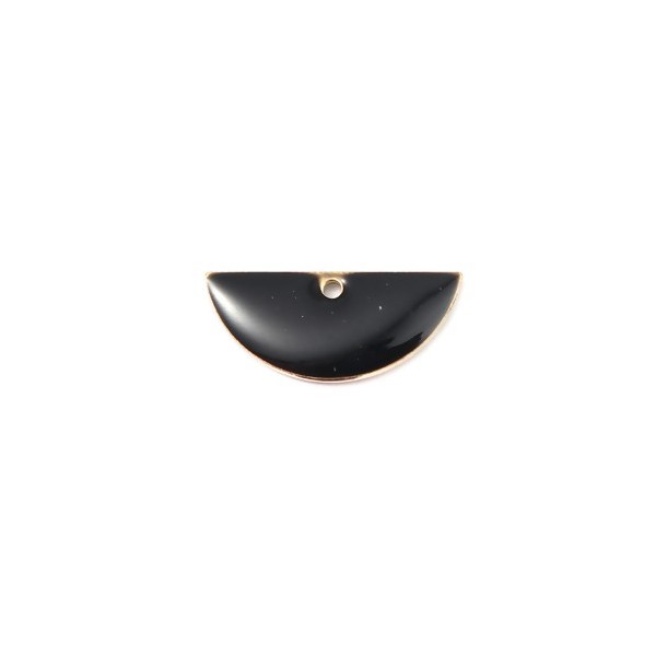 sequins médaillons résine style émaillés Biface Demi Cercle Noir 18 par 8mm sur une base en métal dore