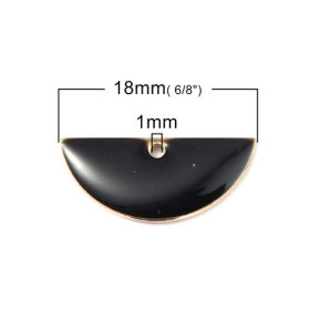 Sequins médaillons résine style émaillés Biface Demi Cercle Noir 18 par 8mm sur une base en métal dore