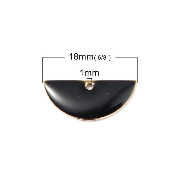 Sequins médaillons résine style émaillés Biface Demi Cercle Noir 18 par 8mm sur une base en métal dore
