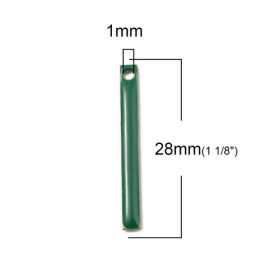 Sequins médaillons résine style émaillés Biface Tige rectangle Vert Foncé 28 par 3mm sur une base en métal dore