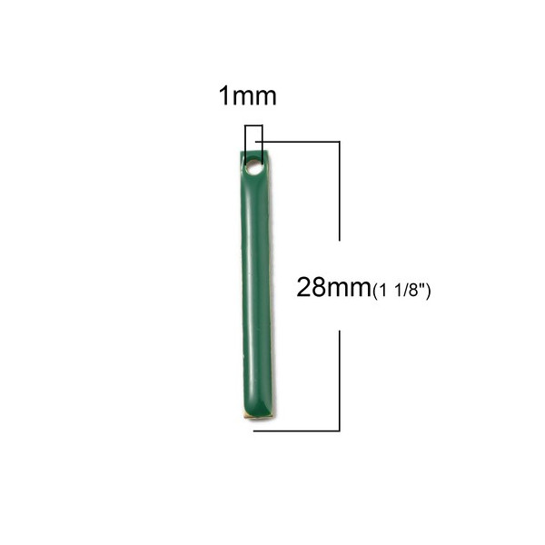 Sequins médaillons résine style émaillés Biface Tige rectangle Vert Foncé 28 par 3mm sur une base en métal dore