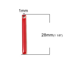 sequins médaillons résine style émaillés Biface Tige rectangle Rouge 28 par 3mm sur une base en métal dore