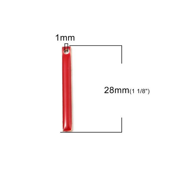 sequins médaillons résine style émaillés Biface Tige rectangle Rouge 28 par 3mm sur une base en métal dore
