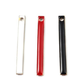 Sequins Médaillons Résine Émaillée Biface Tige Rectangle Rouge 28x3mm