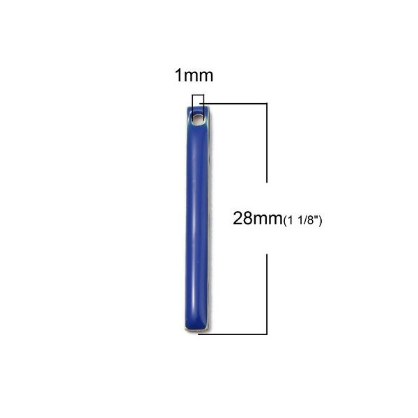 sequins médaillons résine style émaillés Biface Tige rectangle Bleu Roi 28 par 3mm sur une base en métal dore