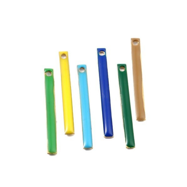 Sequins Médaillons Biface Tige Rectangle 28x3mm – Résine Émaillée Bleu et Métal Doré