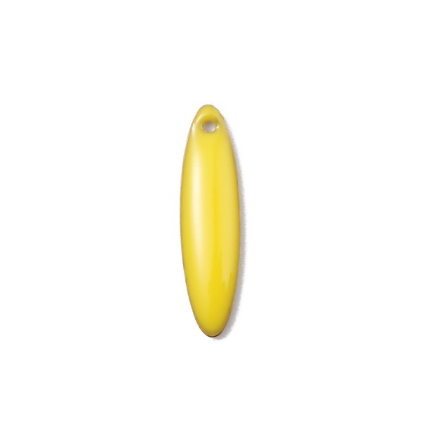Sequins médaillons résine style émaillés Biface Oblong Jaune 20 par 5mm  sur une base en métal dore