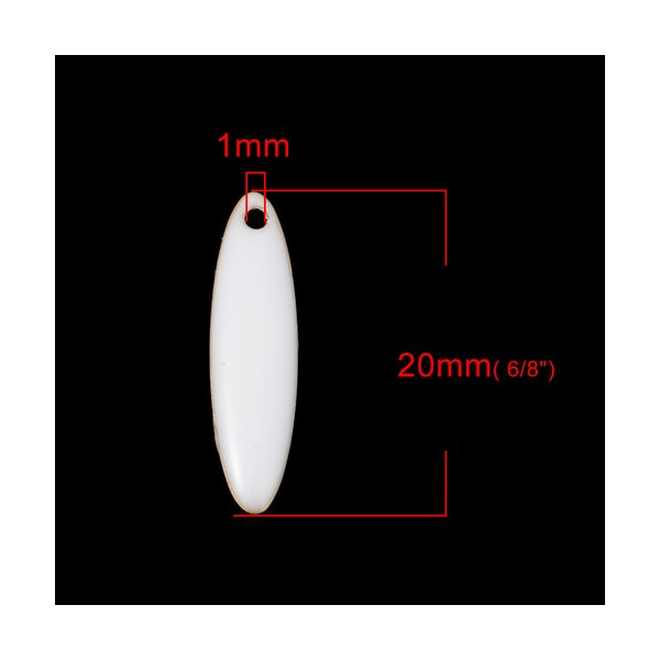 Sequins Médaillons Biface Oblong 20x5mm Résine Émaillée Blanc sur Métal Doré