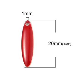 Sequins Médaillons Biface Oblong 20x5mm Résine Émaillée Rouge sur Métal Doré