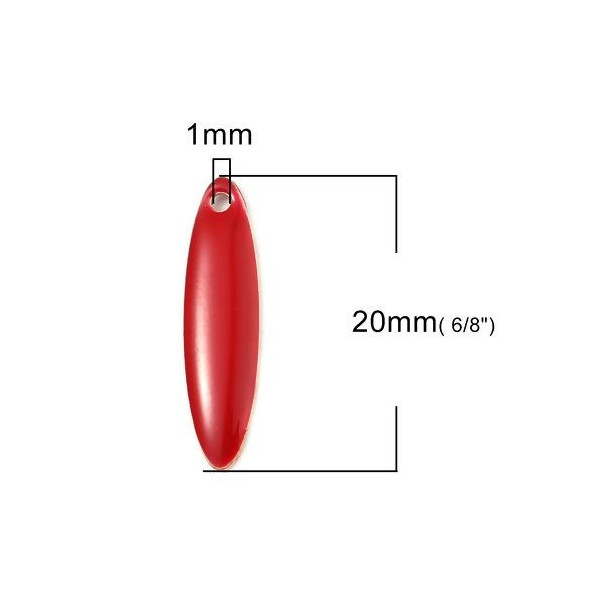 Sequins Médaillons Biface Oblong 20x5mm Résine Émaillée Rouge sur Métal Doré
