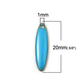 Sequins Médaillons Biface Oblong 20x5mm Bleu Résine Émaillée Base Métal Doré