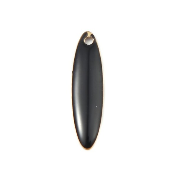 sequins médaillons résine style émaillés Biface Oblong Noir 20 par 5mm sur une base en métal dore