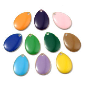 Sequins médaillons résine style émaillés Biface Goutte Vert foncé 14 par 10mm  sur une base en métal dore