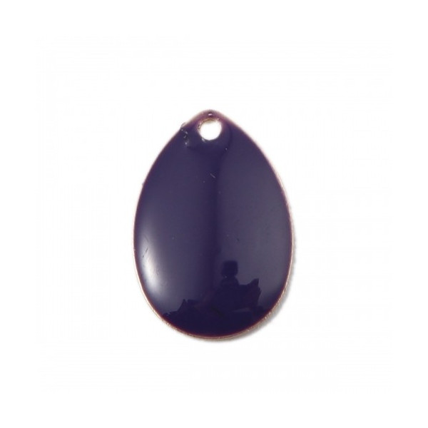 sequins médaillons résine style émaillés Biface Goutte Violet 14 par 10mm  sur une base en métal dore