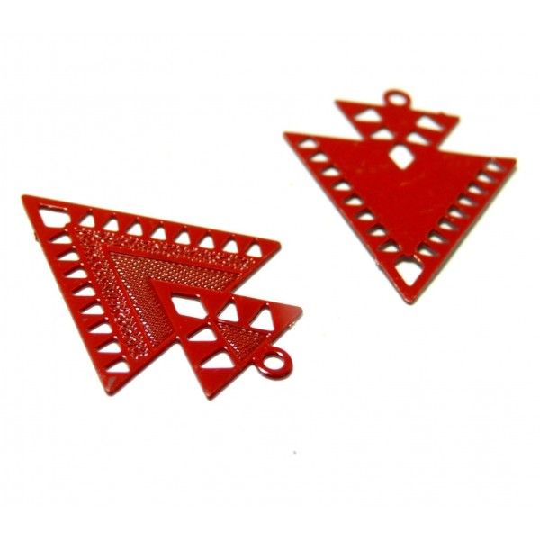 AB113335 Lot 4 Estampes pendentif Geometrique Double Triangle de 40mm Rouge