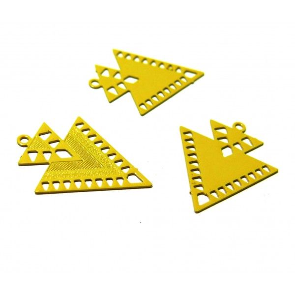 Estampes pendentif Geometrique Double Triangle Petit Modèle  20 par 17mm Jaune Moutarde