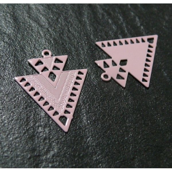 Estampes pendentif Geometrique Double Triangle Petit Modèle  20 par 17mm Rose Pale