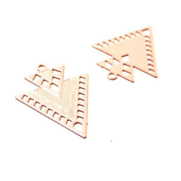 AE1110451 Lot 4 Estampes pendentif Geometrique Double Triangle Petit Modèle  20 par 17mm Rose Pale