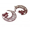 AE116189 Lot de 4 Estampes pendentif filigrane Chats et Lune Noir 20 par 25mm