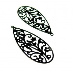 Estampes Pendentif Filigrane Goutte Ajourée Noire 40 x 18mm