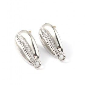 Supports de Boucle d'oreille Puce Coquillage Cauri couleur Argent Platine avec embouts poussoirs